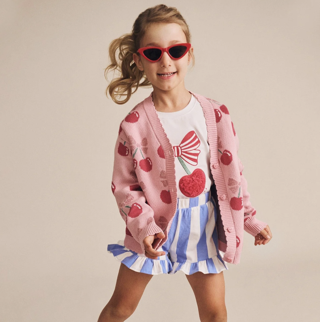 Huxbaby Huxbaby Cherry Pie Scalloped Knit Cardigan