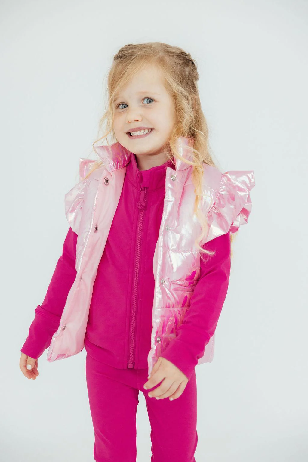 Mila & Rose Mila & Rose Pink Iridescent Checker Puffer Vest