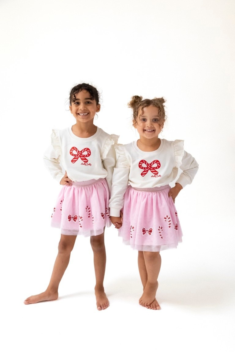 Angel Dear Angel Dear Candy Canes Ruffle Shoulder Sweatshirt