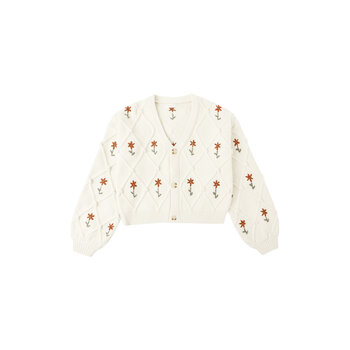 Rylee and Cru Rylee & Cru Winter Daisy Embroidery Boxy Crop Cardigan