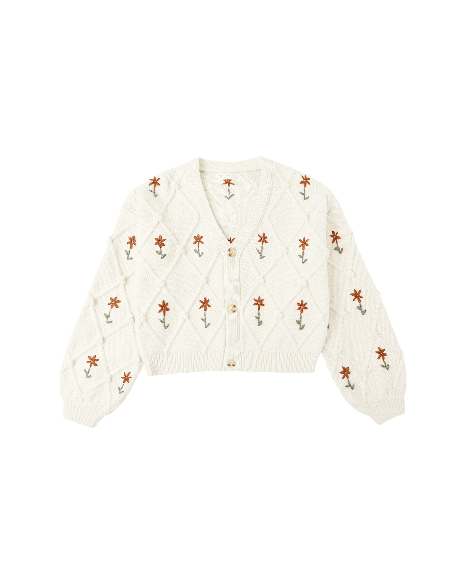 Rylee and Cru Rylee & Cru Winter Daisy Embroidery Boxy Crop Cardigan