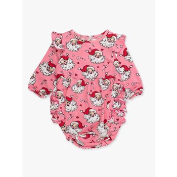 RuffleButts Rufflebutts Knit Long Sleeve Flutter Santa Bubble Romper