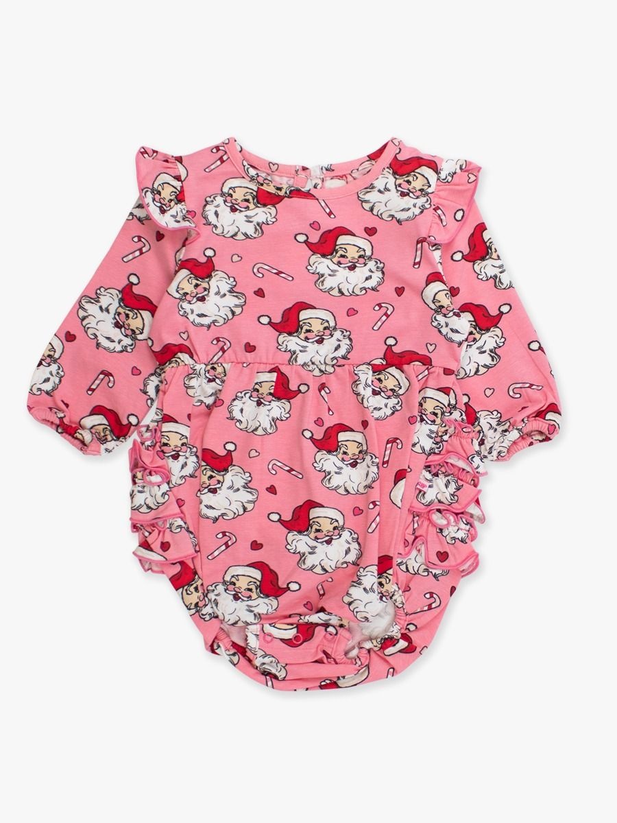 RuffleButts Rufflebutts Knit Long Sleeve Flutter Santa Bubble Romper