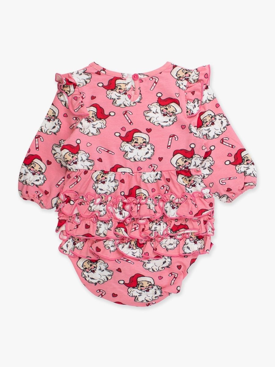 RuffleButts Rufflebutts Knit Long Sleeve Flutter Santa Bubble Romper