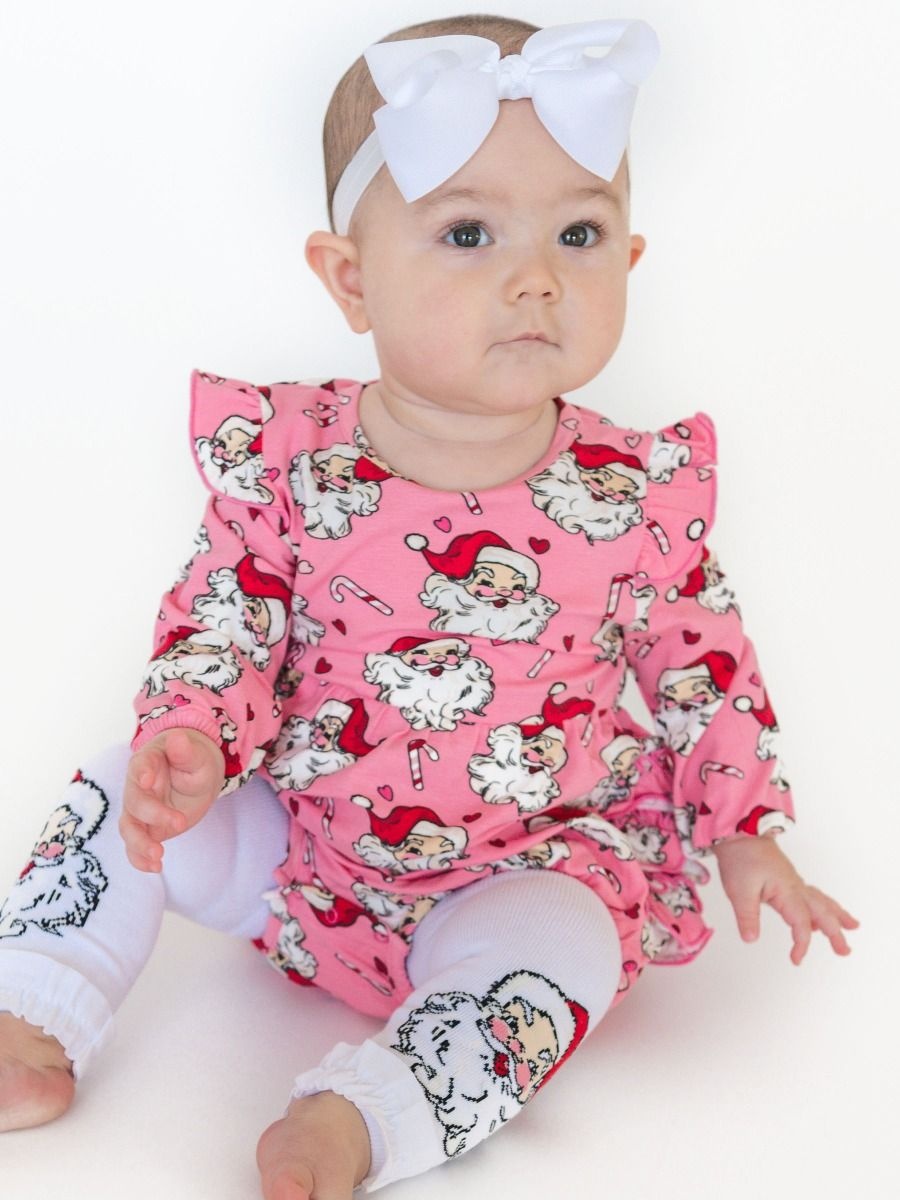 RuffleButts Rufflebutts Knit Long Sleeve Flutter Santa Bubble Romper