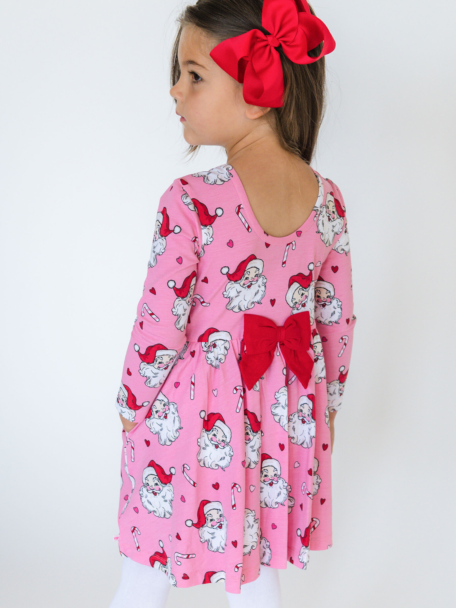 RuffleButts Rufflebutts Knit Long Sleeve Santa Twirl Dress