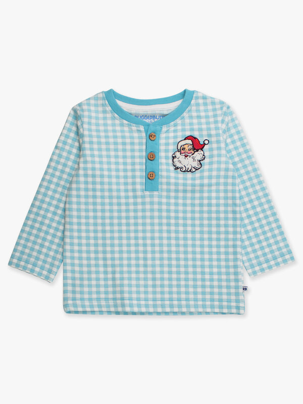 RuffleButts Rufflebutts  Knit Santa Embroidered Henley Tee