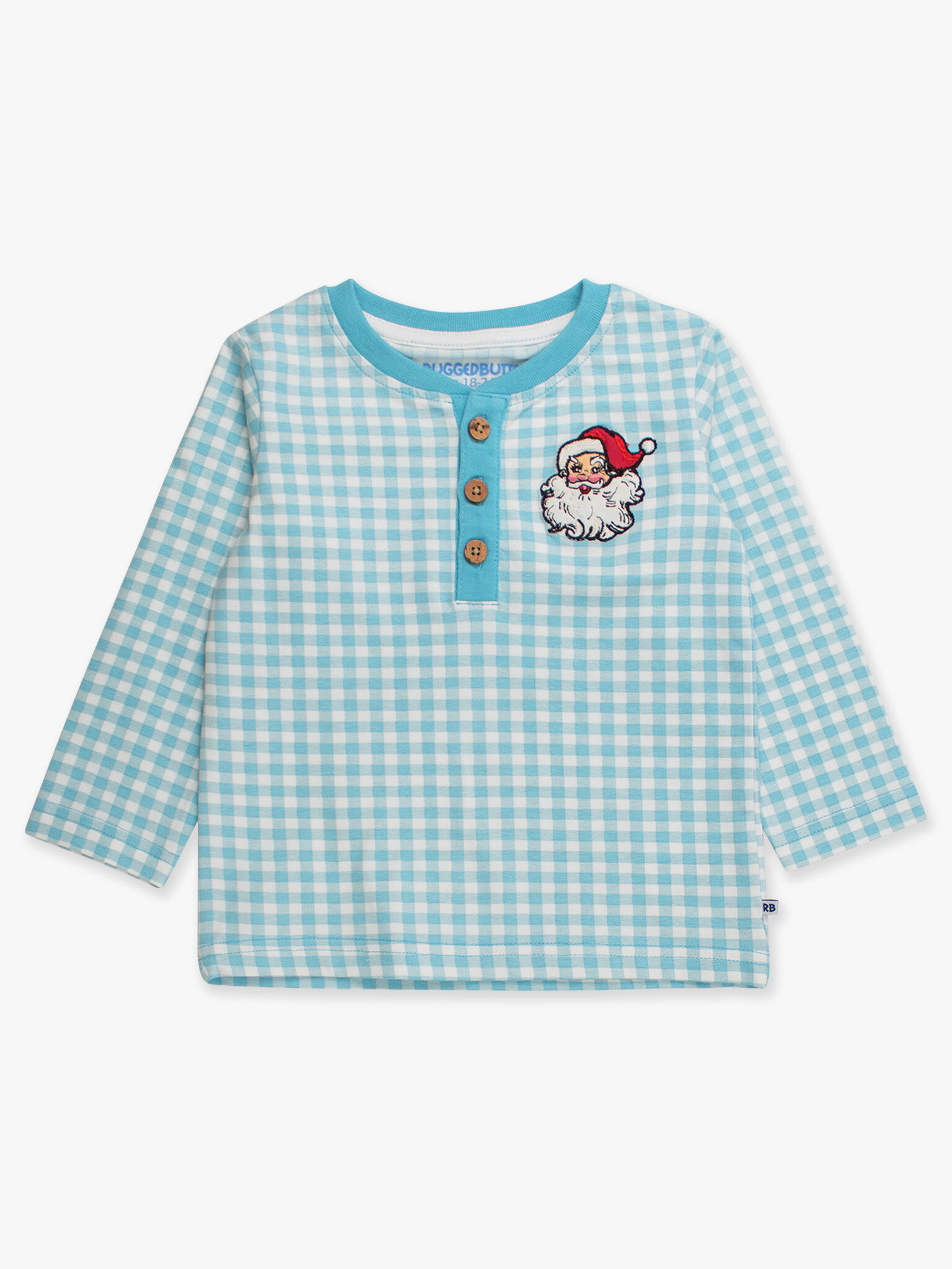 RuffleButts Rufflebutts Knit Santa Embroidered Henley Tee