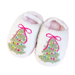 Rock Paper Scissors Fuzzy Plush Christmas Tree Slippers with Bow