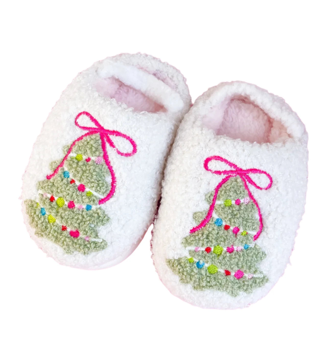 Rock Paper Scissors Fuzzy Plush Christmas Tree Slippers with Bow