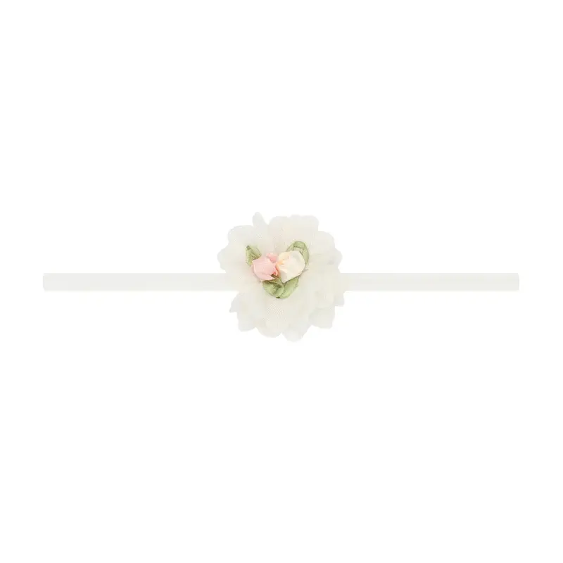 Baby Bling Bows Flower Skinny Soft Nylon Headband - Ivory Chiffon