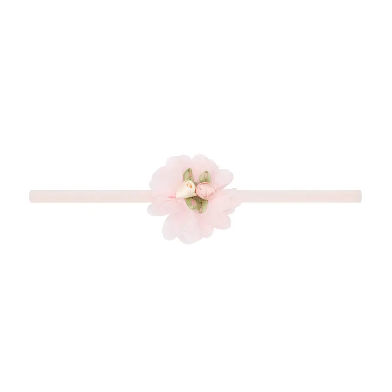 Baby Bling Bows Flower Skinny Soft Nylon Headband - Rose Quartz