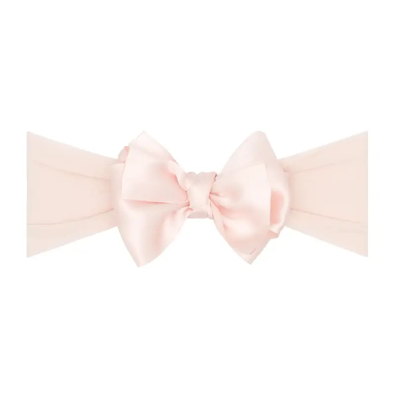 Baby Bling Bows Satin Small Classic Bow On Soft Nylon Headband- Rosebud