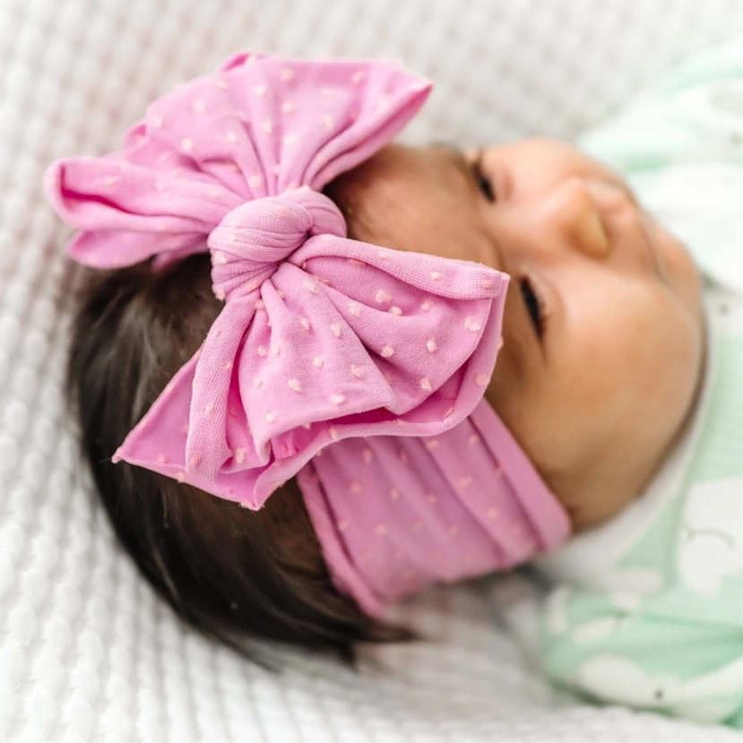 Baby Bling Bows Shabby Dot Fab-Bow-Lous Soft Nylon Bow Headband - Frosting/Pink dot