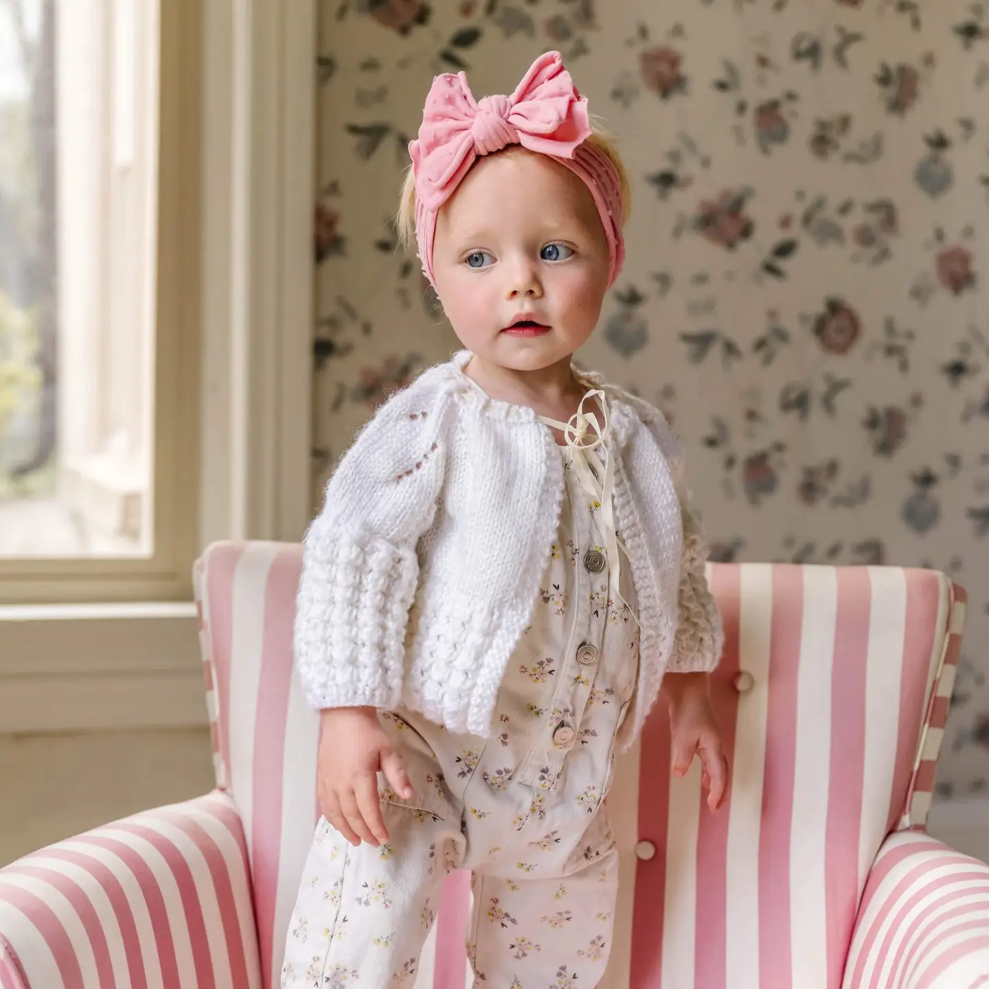 Baby Bling Bows Shabby Dot Fab-Bow-Lous Soft Nylon Bow Headband - Zinnia/Pink dot