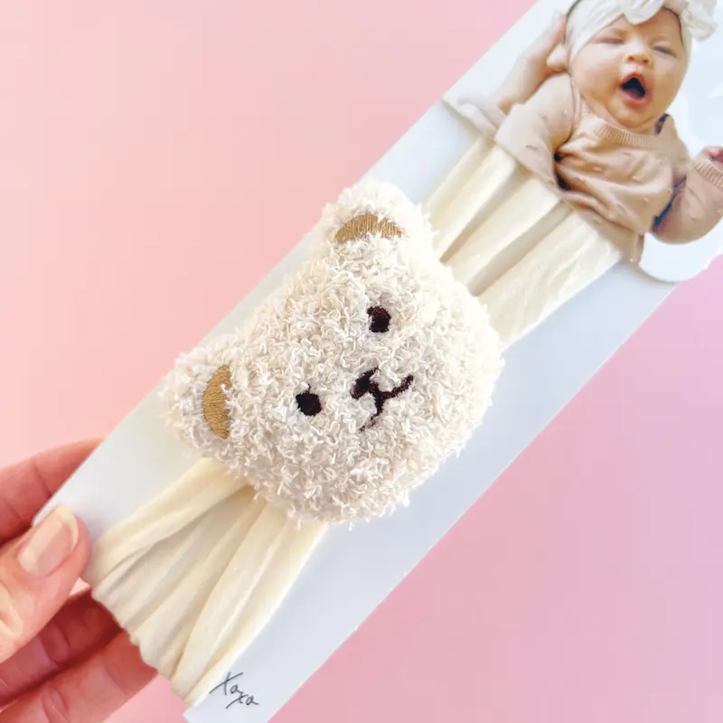 Baby Bling Bows Teddy Bear Soft Nylon Headband