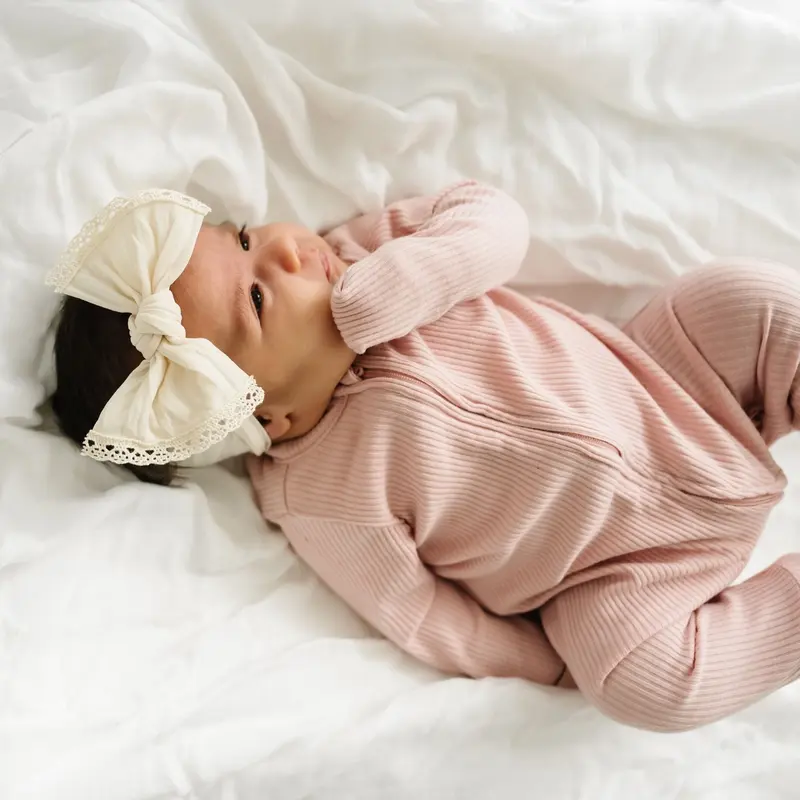 Baby Bling Bows The Original Knot Soft Nylon Headband - Oatmeal Lace