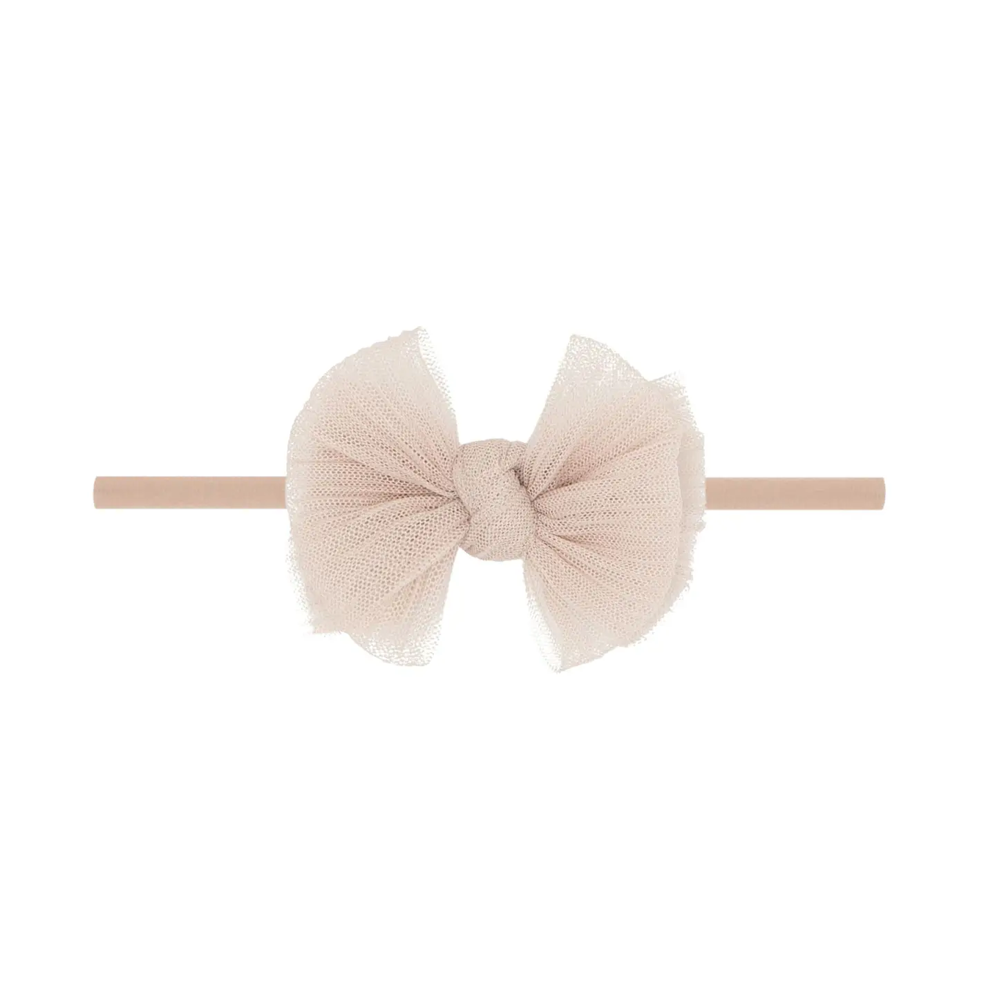 Baby Bling Bows Tulle Fab Skinny Nylon Headband with Tulle Bow - Pleated Blush