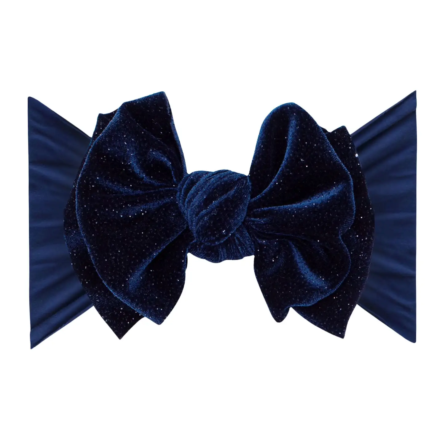 Baby Bling Bows Tulle Fab Soft Nylon Headband with Tulle Bow - Navy Glitter