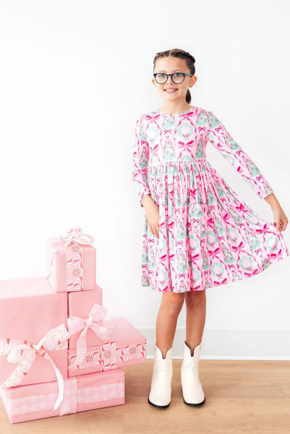 Mila & Rose Mila & Rose Jingle Bows L/S Pocket Twirl Dress