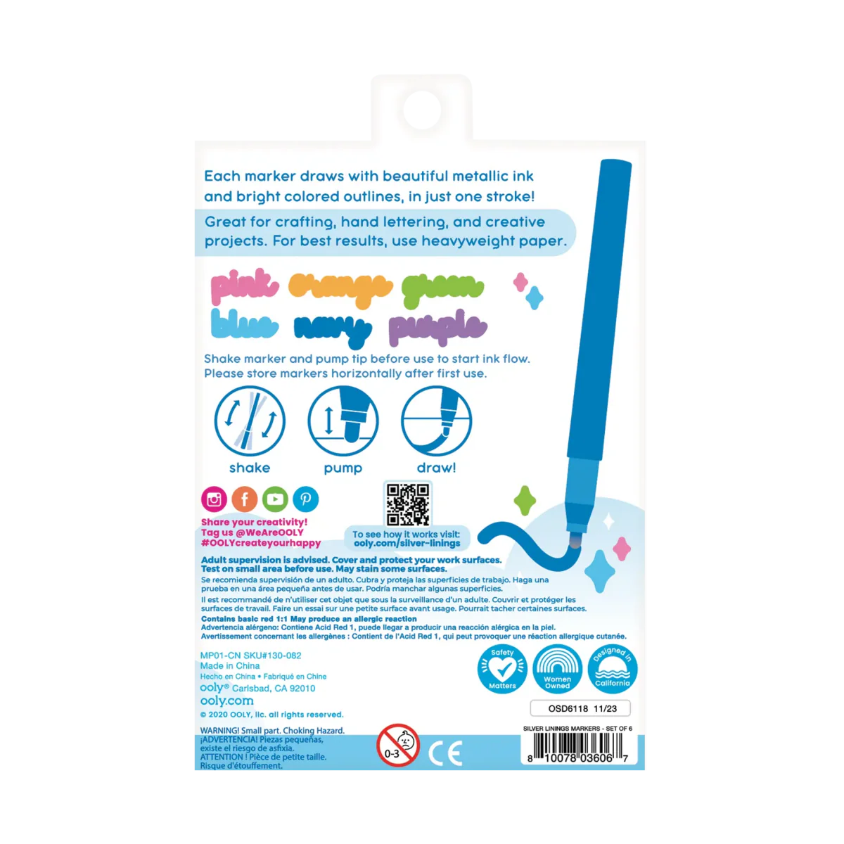 ooly Silver Linings Outline Markers - Set of 6