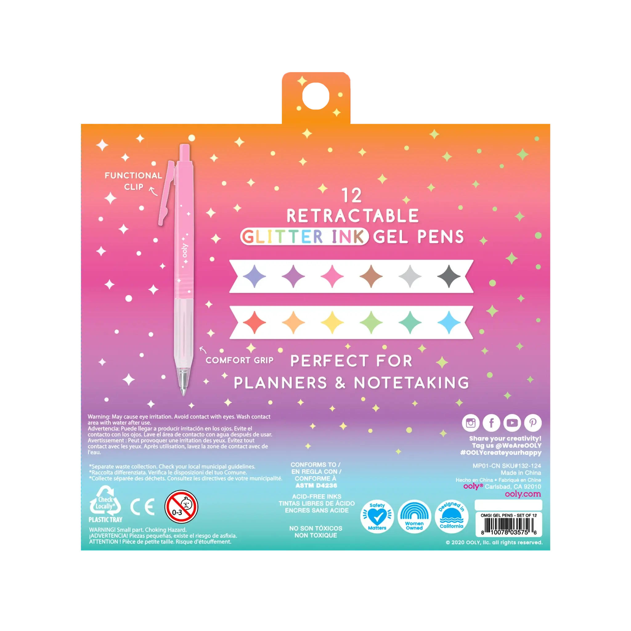 ooly Oh My Glitter! Retractable Glitter Gel Pens - Set of 12