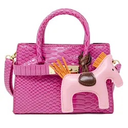 Crocodile Pony Handbag -Hot Pink