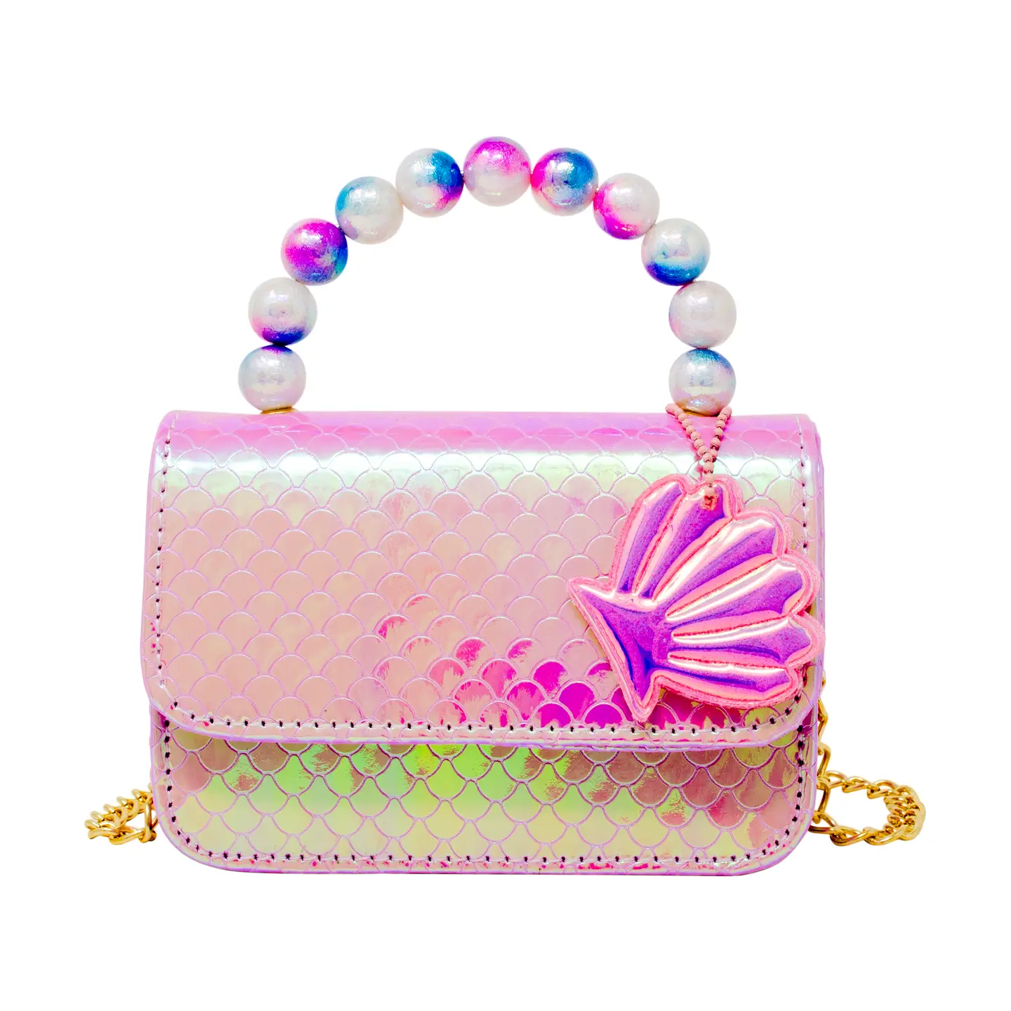 Mermaid Pearl Handle Seashell Bag- Pink