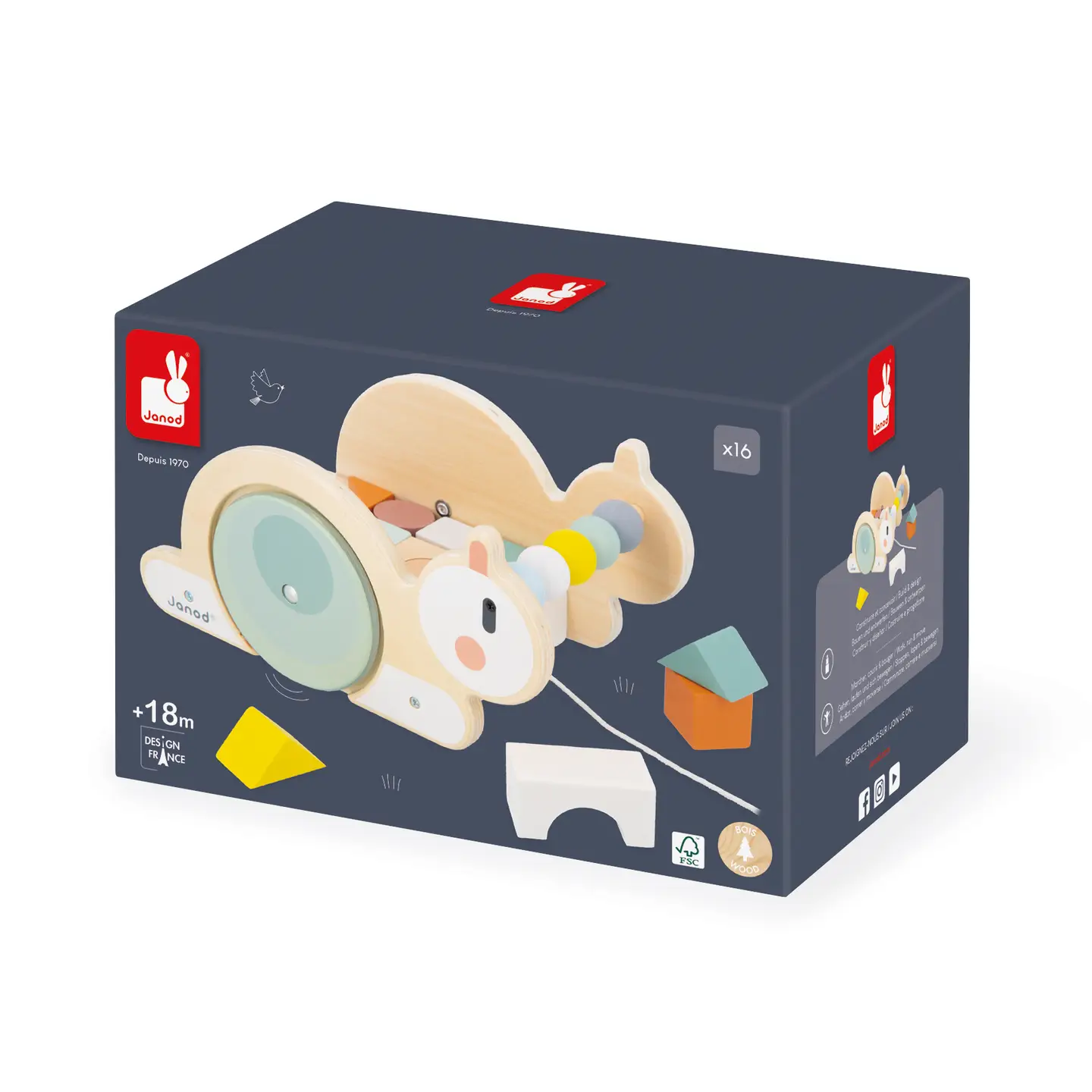 Janod Janod Sweet Cocoon-Pull Along Snail Cube Trolley