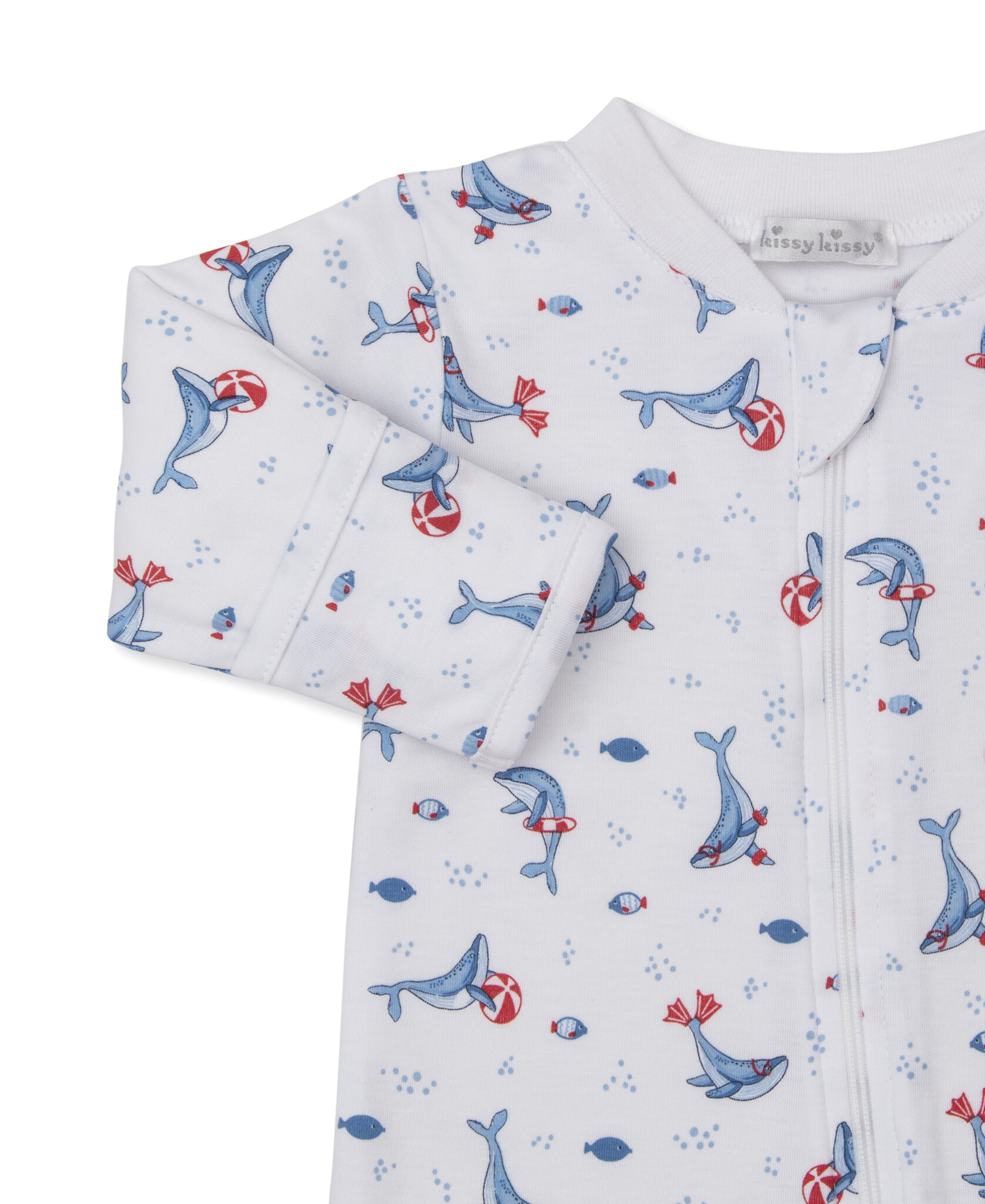 kissy kissy Kissy Kissy PJs Tropical Whales Zip Footie