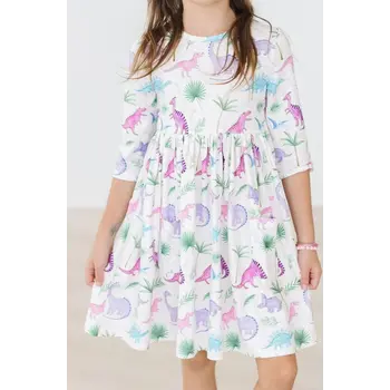 Mila & Rose Mila & Rose Dino Darling 3/4 Flutter Sleeve Pocket Twirl Dress