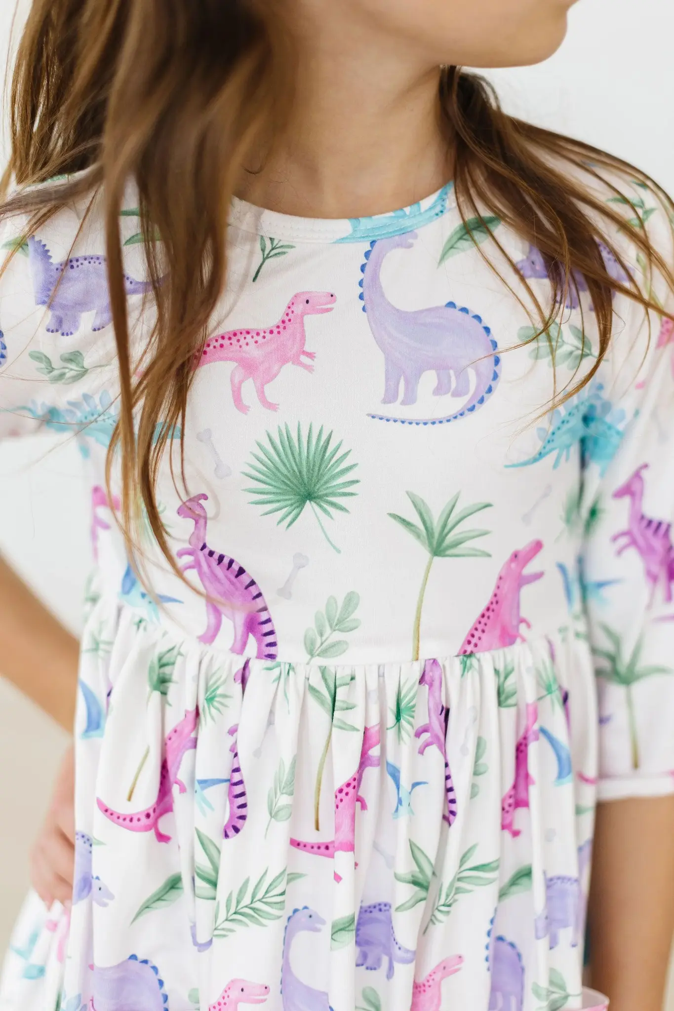 Mila & Rose Mila & Rose Dino Darling 3/4 Flutter Sleeve Pocket Twirl Dress