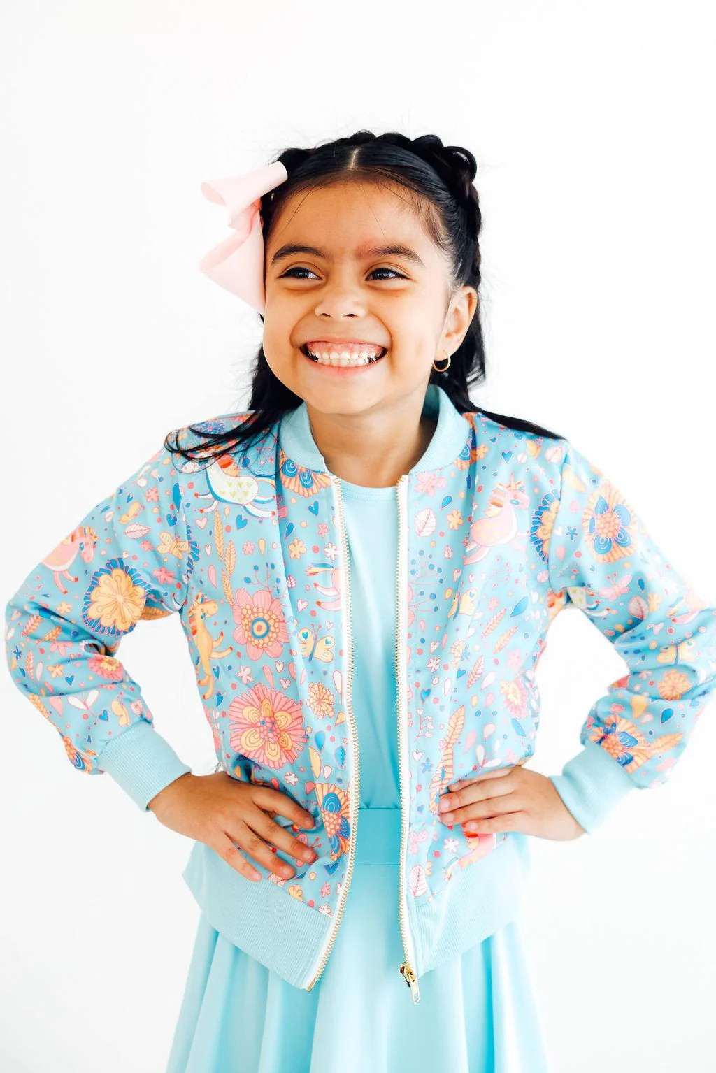 Mila & Rose Mila & Rose Blue Retro Unicorns Satin Jacket