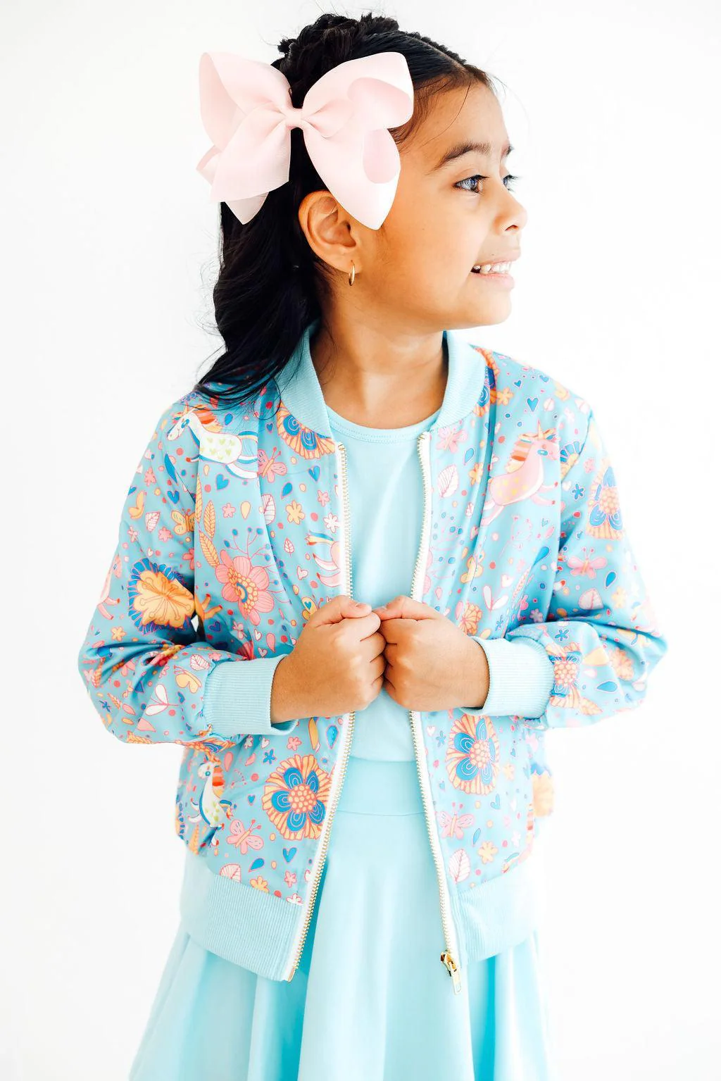 Mila & Rose Mila & Rose Blue Retro Unicorns Satin Jacket
