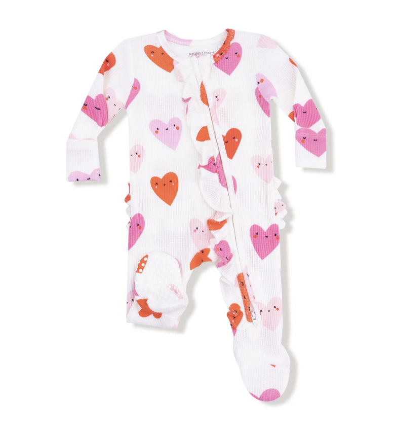 Angel Dear Angel Dear Happy Hearts 2 Way Ruffle Zipper Footie