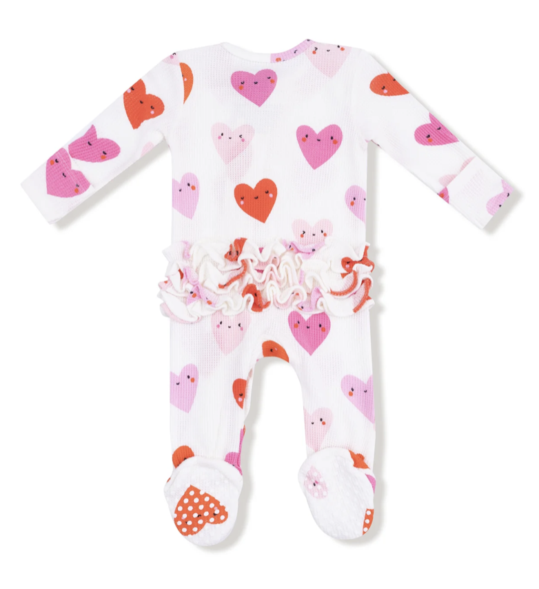 Angel Dear Angel Dear Happy Hearts 2 Way Ruffle Zipper Footie