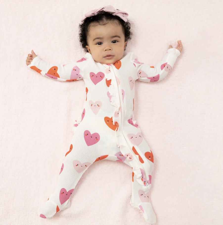 Angel Dear Angel Dear Happy Hearts 2 Way Ruffle Zipper Footie