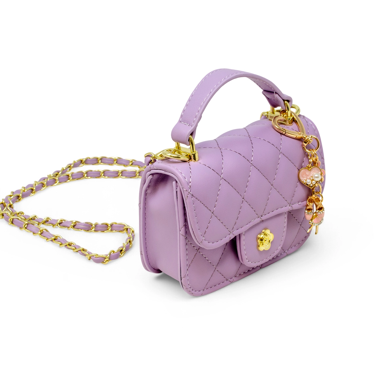 Tiny Quilted Ballet Charm Handbag- Purple