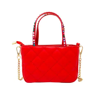 Quilted Rhinestone Tote Bag- Red