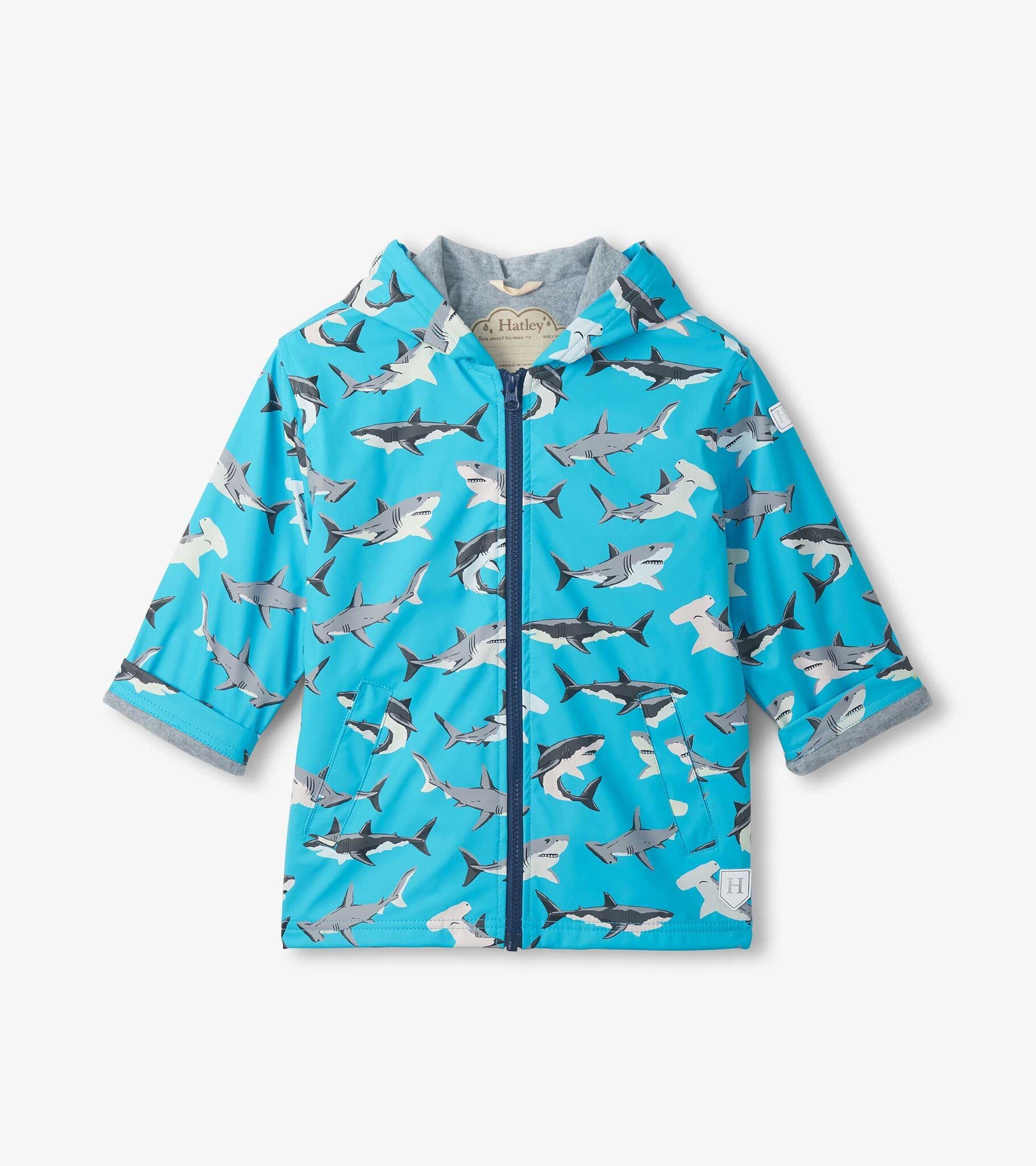 Hatley Hatley Shark Party Color Change Zip Rain Jacket