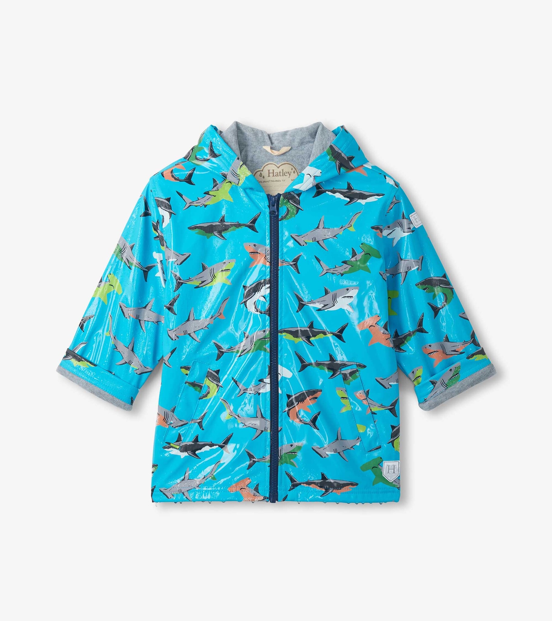 Hatley Hatley Shark Party Color Change Zip Rain Jacket