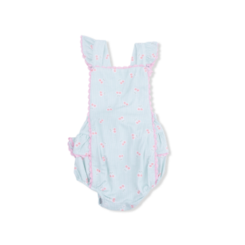 Angel Dear Angel Dear Tiny Cherry Stripe Ric Rac Ruffle Sunsuit