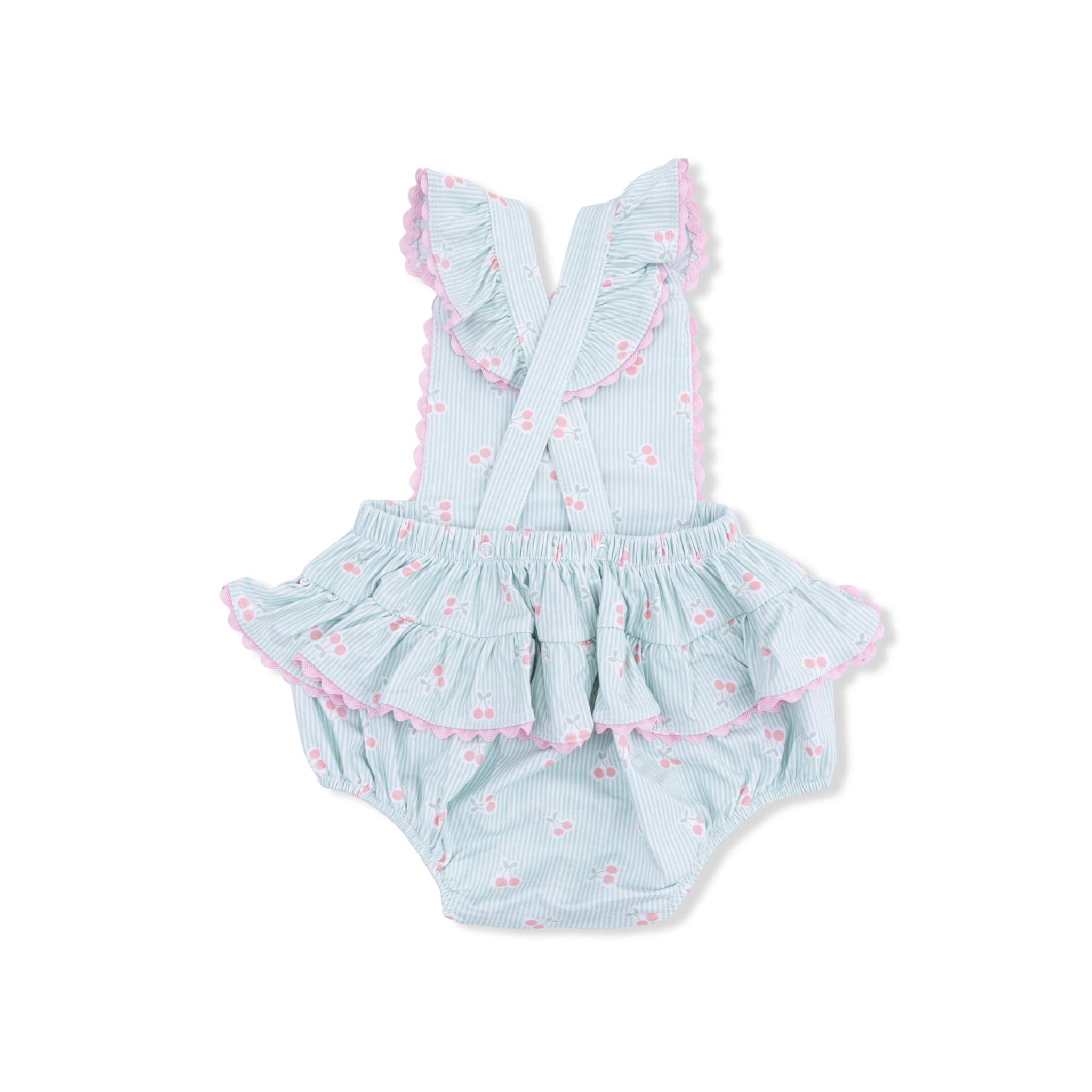 Angel Dear Angel Dear Tiny Cherry Stripe Ric Rac Ruffle Sunsuit
