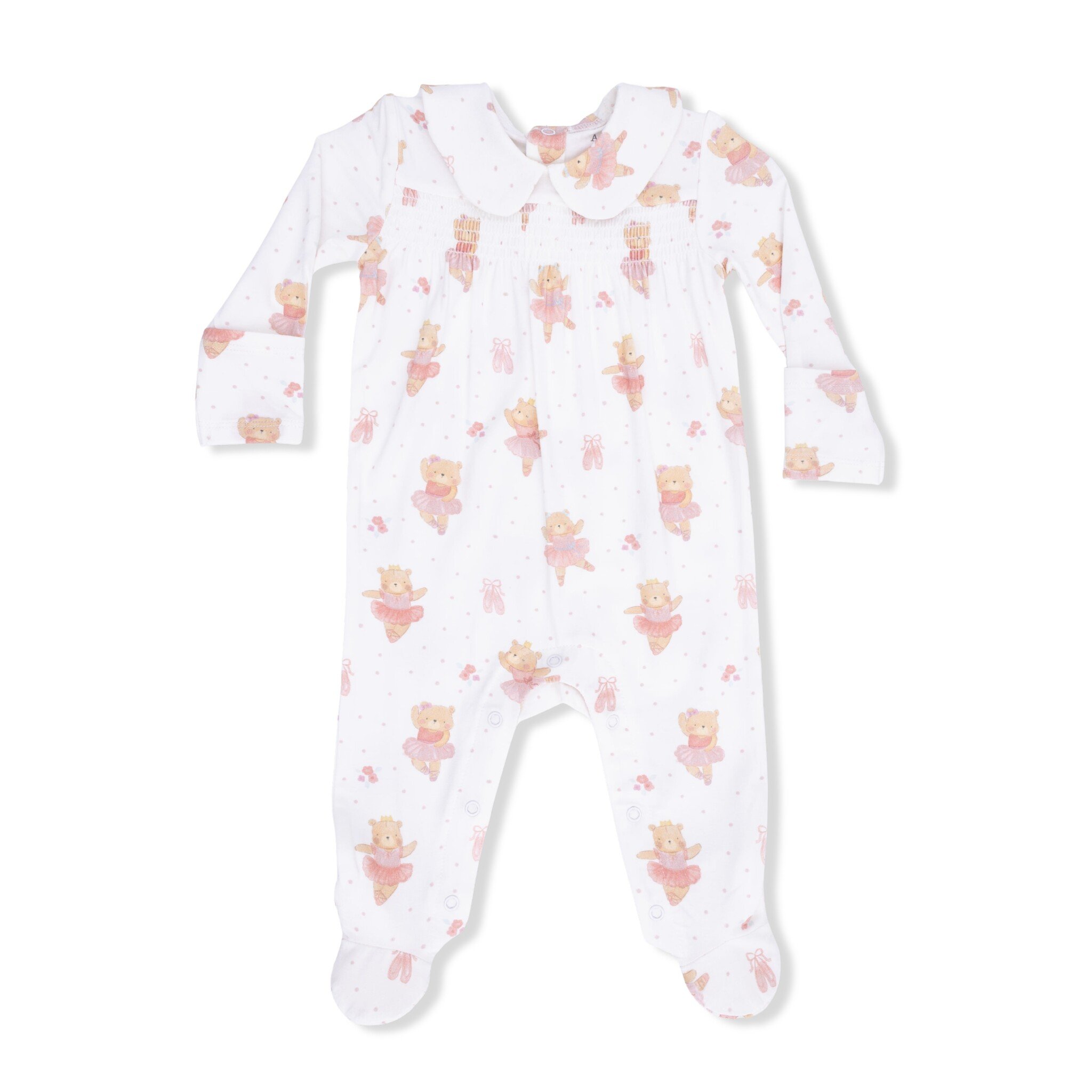 Angel Dear Angel Dear Teddy Bear Ballerina Smocked Peter Pan Snap Footie