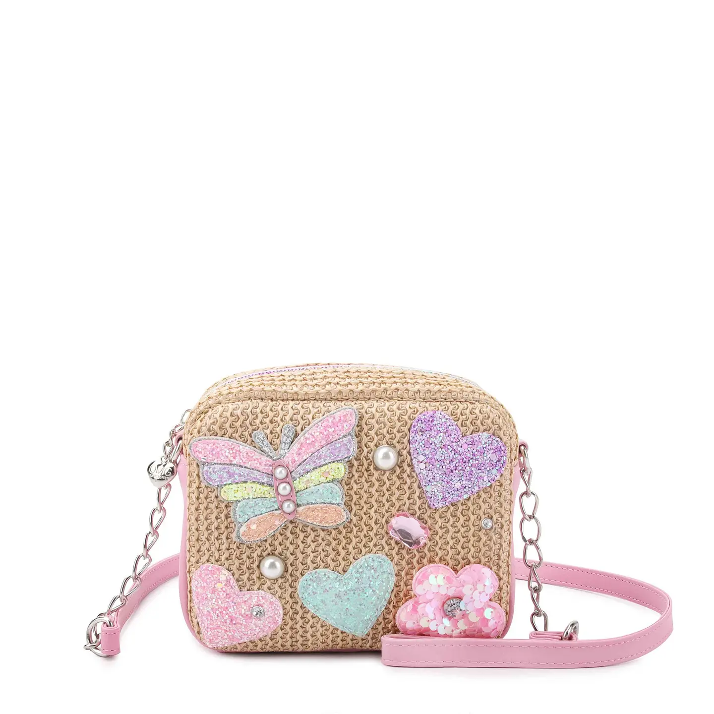 OMG Accessories Straw Appliqué Patched Crossbody Bag