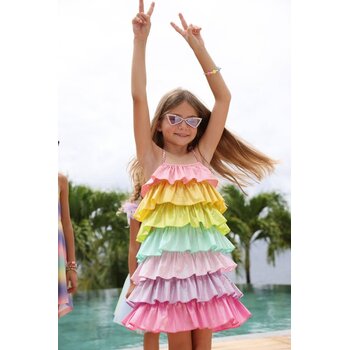 Lola & the Boys Lola & The Boys Rainbow Tiered Shimmer Dress