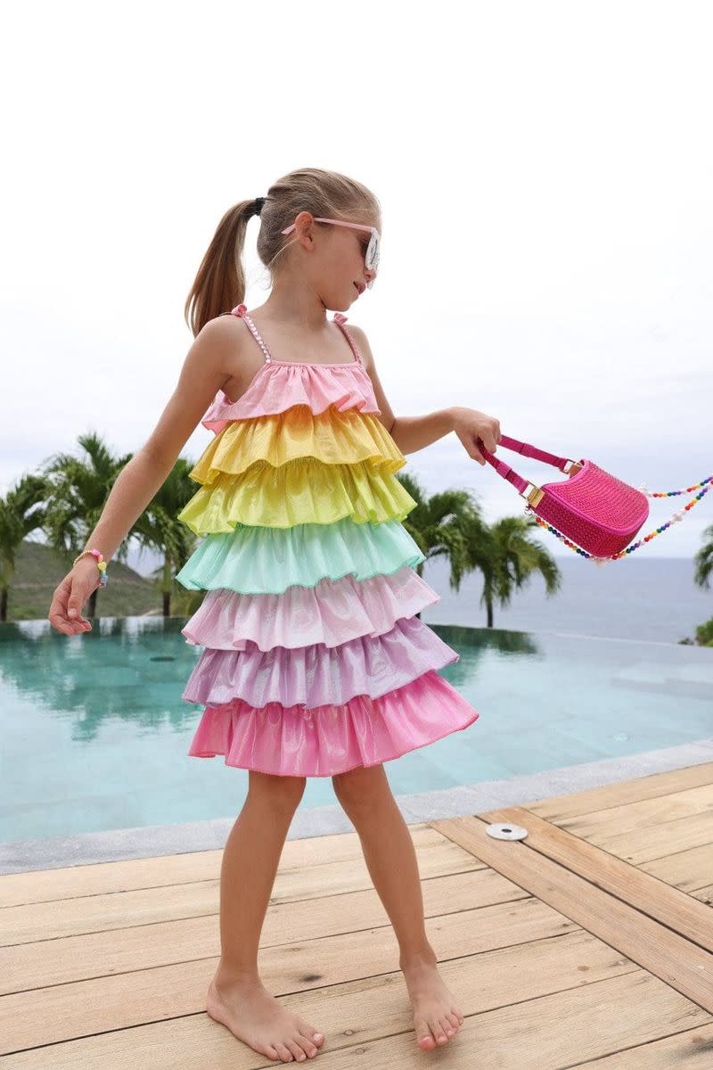 Lola & the Boys Lola & The Boys Rainbow Tiered Shimmer Dress