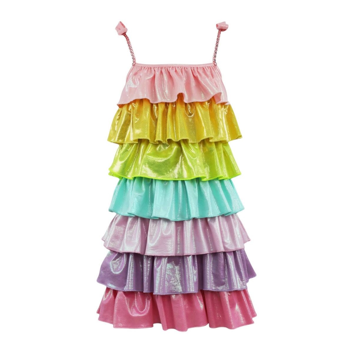 Lola & the Boys Lola & The Boys Rainbow Tiered Shimmer Dress
