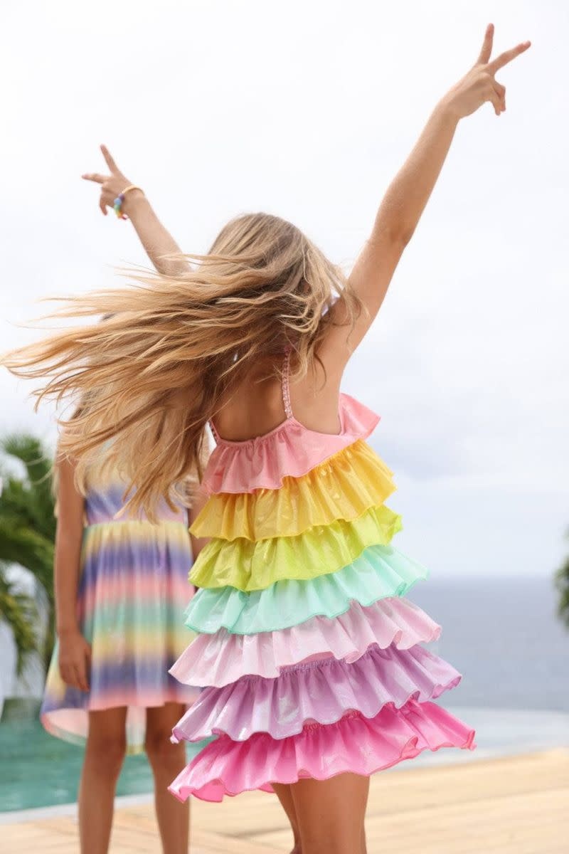 Lola & the Boys Lola & The Boys Rainbow Tiered Shimmer Dress