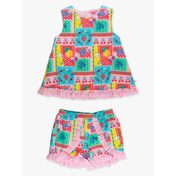 RuffleButts Rufflebutts Picnic Party Patchwork Cotton Gauze Swing Top & Short Set